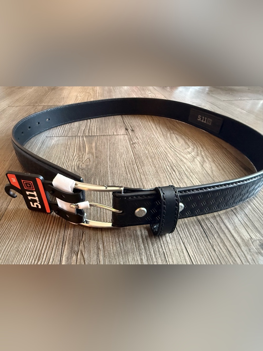 5.11 1.5" Black Basketweave Leather Belt, Size Medium (32”- 34”), NEW WITH TAGS